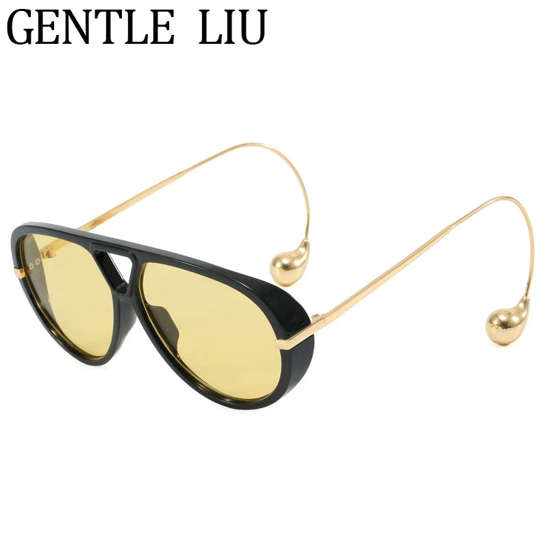 Oversized Pilot Oval Punk Sunglasses Women 2025 Luxury Vintage Big Frame Double Beam Sun Glasses For Lady Outdoor Eyewear UV400
