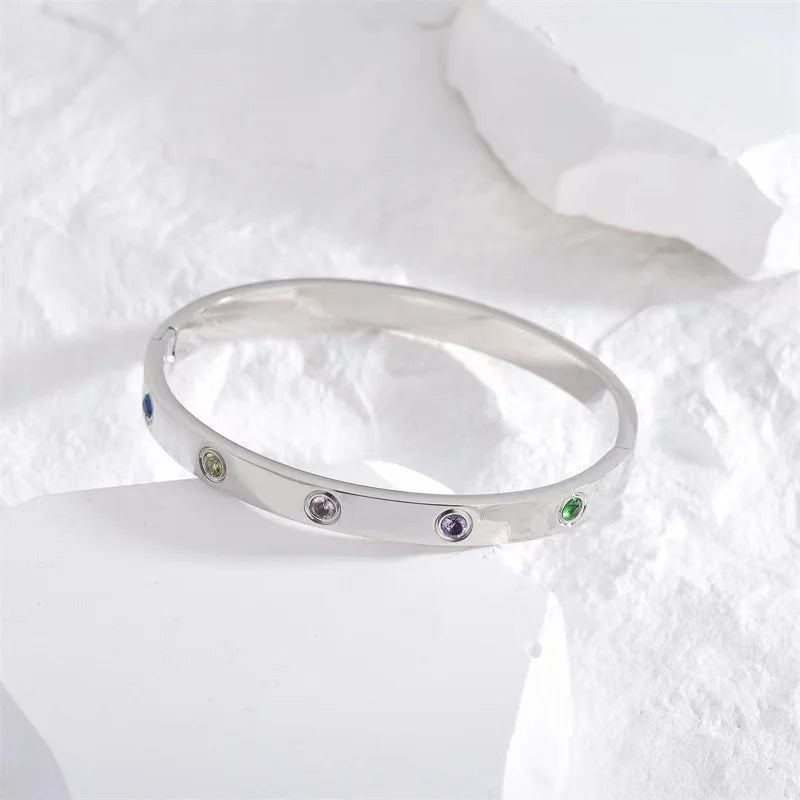 New Design Gold Color Zircon And Cross Nut Nail Bracelet Gold & Bangle For Woman Stainless Steel Screw Brand Jewelry