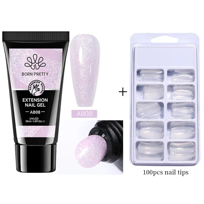 BORN PRETTY 30ml Glitter Acrylic Gel Finger Extension Nail Polish Silver Pink Extension Gel Polish Soak Off Nail Slip Solution