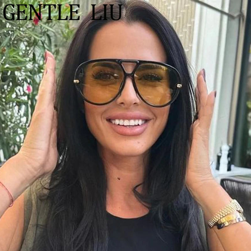 Oversized Pilot Oval Punk Sunglasses Women 2025 Luxury Vintage Big Frame Double Beam Sun Glasses For Lady Outdoor Eyewear UV400