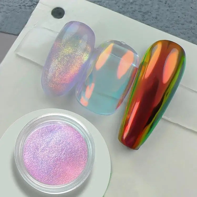 Aurora Colorful Chrome Unicorn Nail Powder Moonlight Mirror Nail Glitter Pigment Metallic Effect Pigment UV Gel Polish Powder