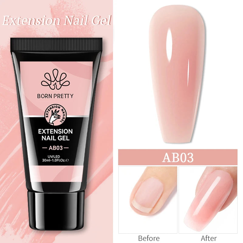 BORN PRETTY 30ml Glitter Acrylic Gel Finger Extension Nail Polish Silver Pink Extension Gel Polish Soak Off Nail Slip Solution