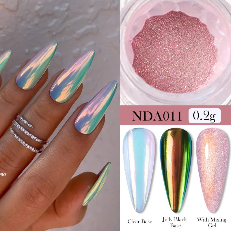 1Box Moonlight Mirror Nail Powder Silver Fine Glitter Metallic Effect Pigment UV Gel Polish Chrome Dust Aurora Nail Decorations