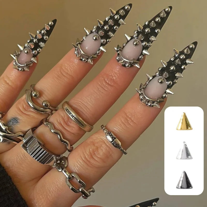 6 Grids Punk Nail Rivets Spikes Metal Studs Gold/Silver/Black Round Cone Nail Art Charms Mixed Size Nail Parts DIY Decoration