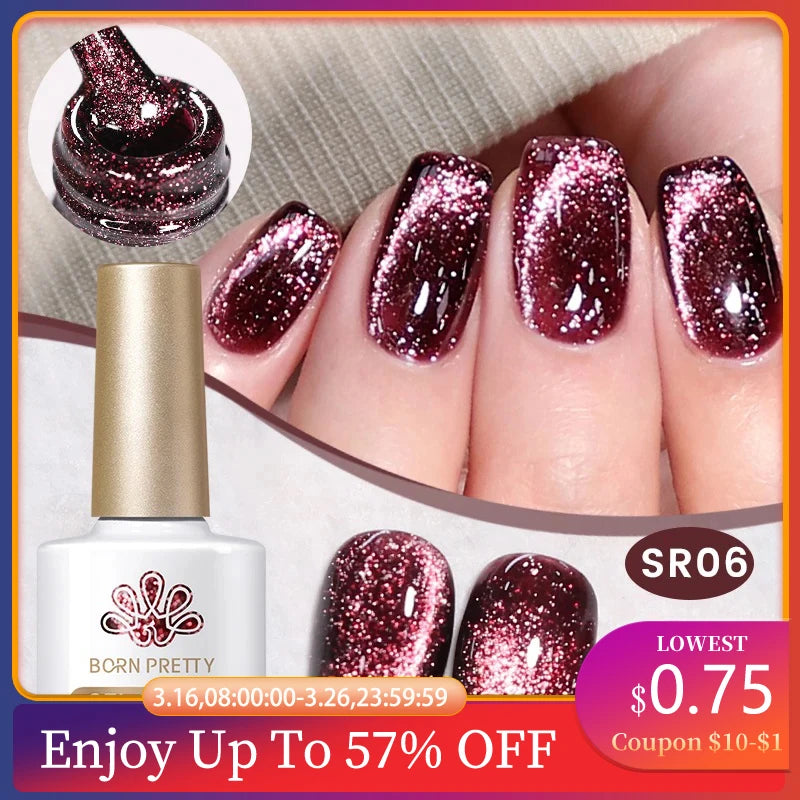 BORN PRETTY 10ml Super Shining Reflective Cat Magnetic Gel Ultra Shine Glitter Red Silver Soak Off UV LED Gel Nail Art Varnish
