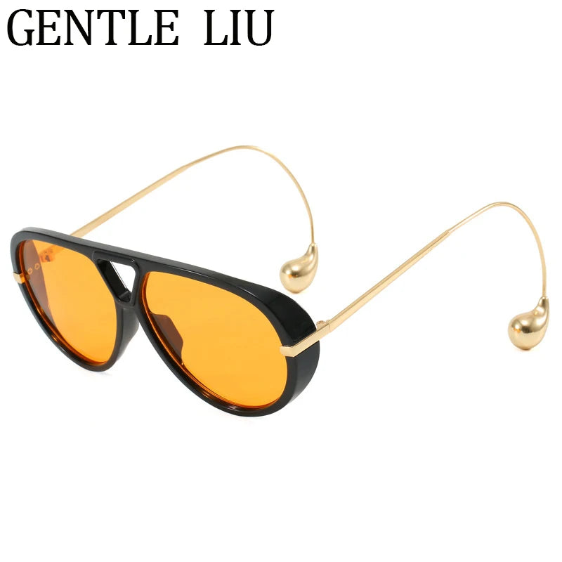Oversized Pilot Oval Punk Sunglasses Women 2025 Luxury Vintage Big Frame Double Beam Sun Glasses For Lady Outdoor Eyewear UV400