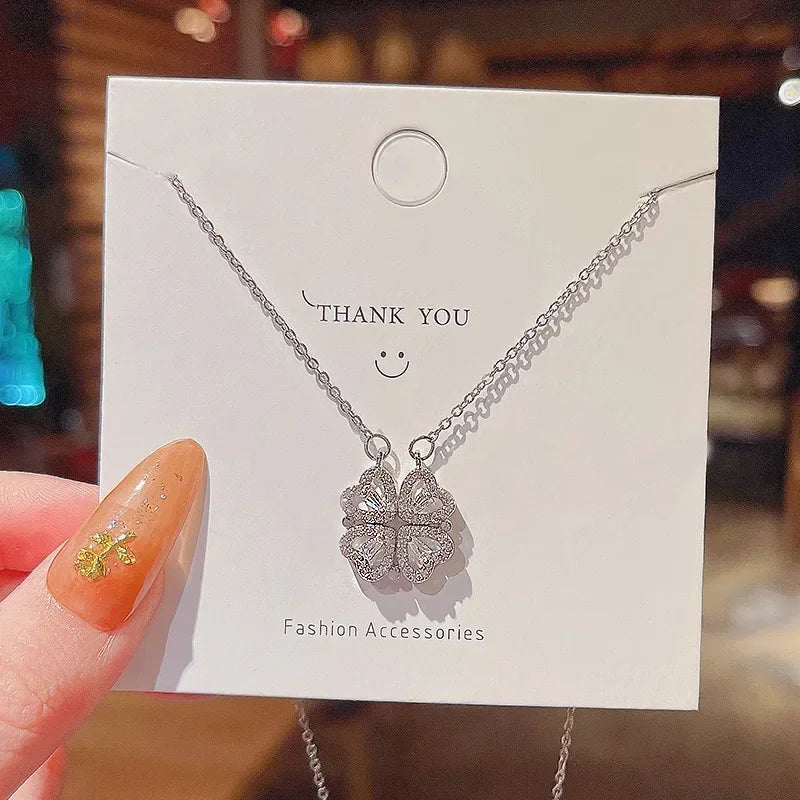 Small and Versatile Light Luxury No Fading Four Leaf Clover Lucky Heartdetachable Pendant Two Fashionable Collarbone Chains