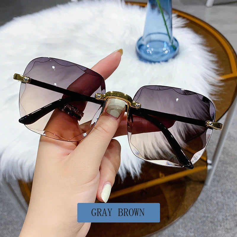 2024 New Rimless Women's Sunglasses Fashion Gradient Lenses Sun glasses Lady Vintage Alloy Legs Classic Designer Shades UV400