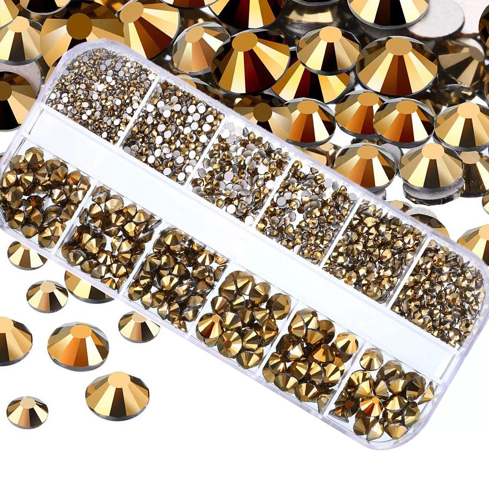 12Grids SS6-SS30 Mixed Nail Rhinestones Shiny Clear/Gold/Pink/Blue Diamond Flat-back Nail Gems Glass Stones Nails Decoration