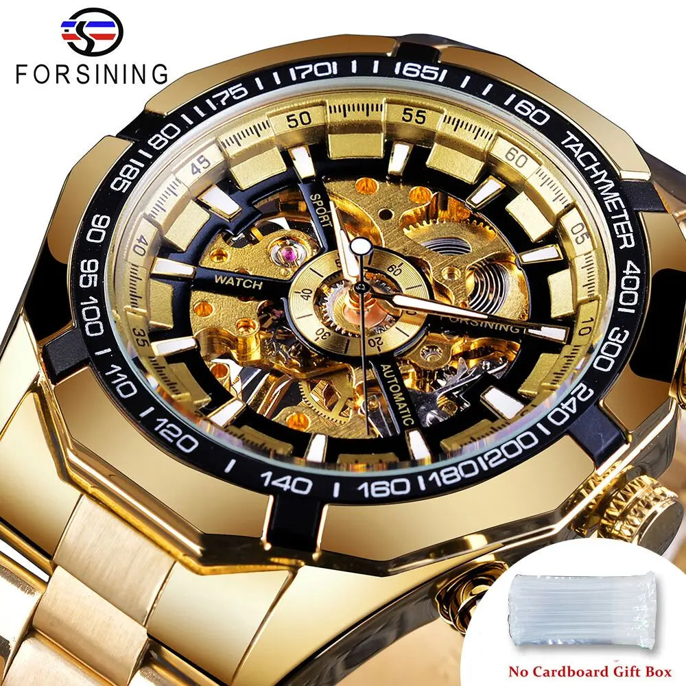 Forsining 2025 Stainless Steel Waterproof Mens Skeleton Watches
