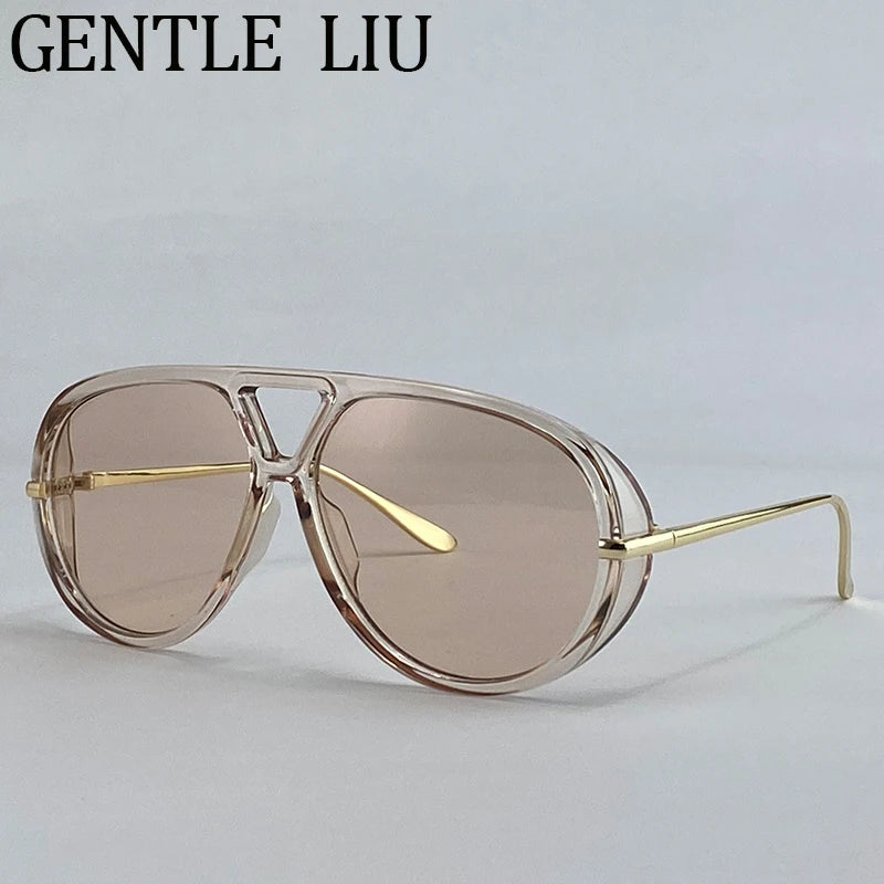 Oversized Pilot Oval Punk Sunglasses Women 2025 Luxury Vintage Big Frame Double Beam Sun Glasses For Lady Outdoor Eyewear UV400