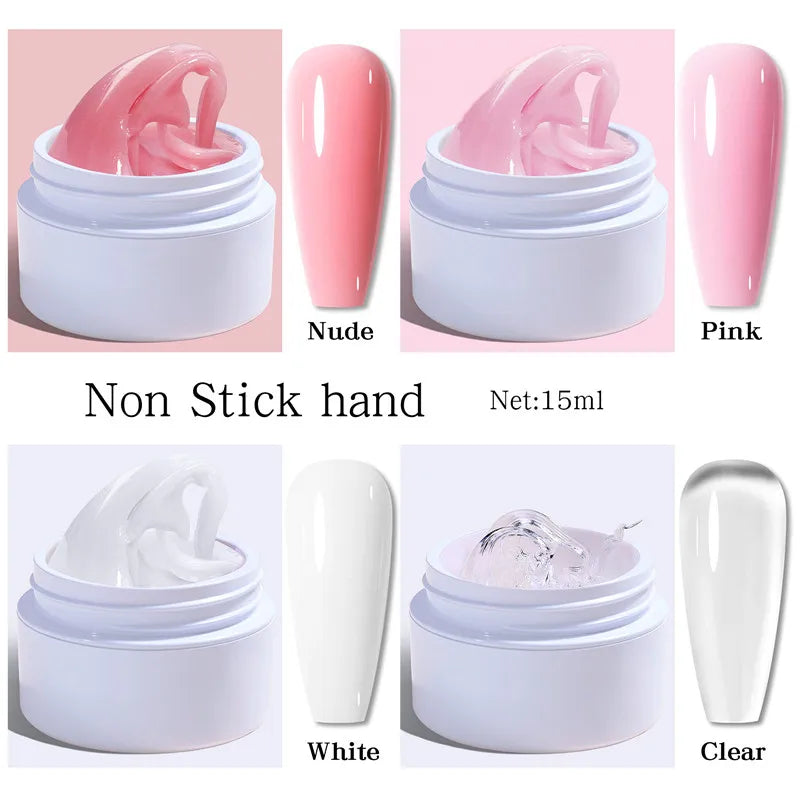 15ML Solid Non Stick Hand Extension Gel Nail Polish -Pink/White/Clear Extension Gel for Mnicure Carving Nail Art Emboss Hard Gel