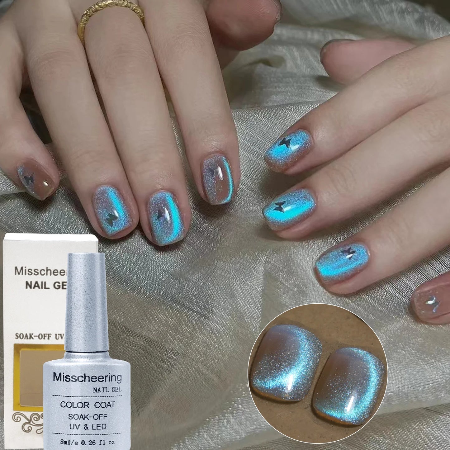 Aurora Blue Tears Cat Eye Magnetic Gel Nail Polish Sparkling Shimmer Fairy Crystal Magnetic Gel Nail Polish for DIY Charm Nails