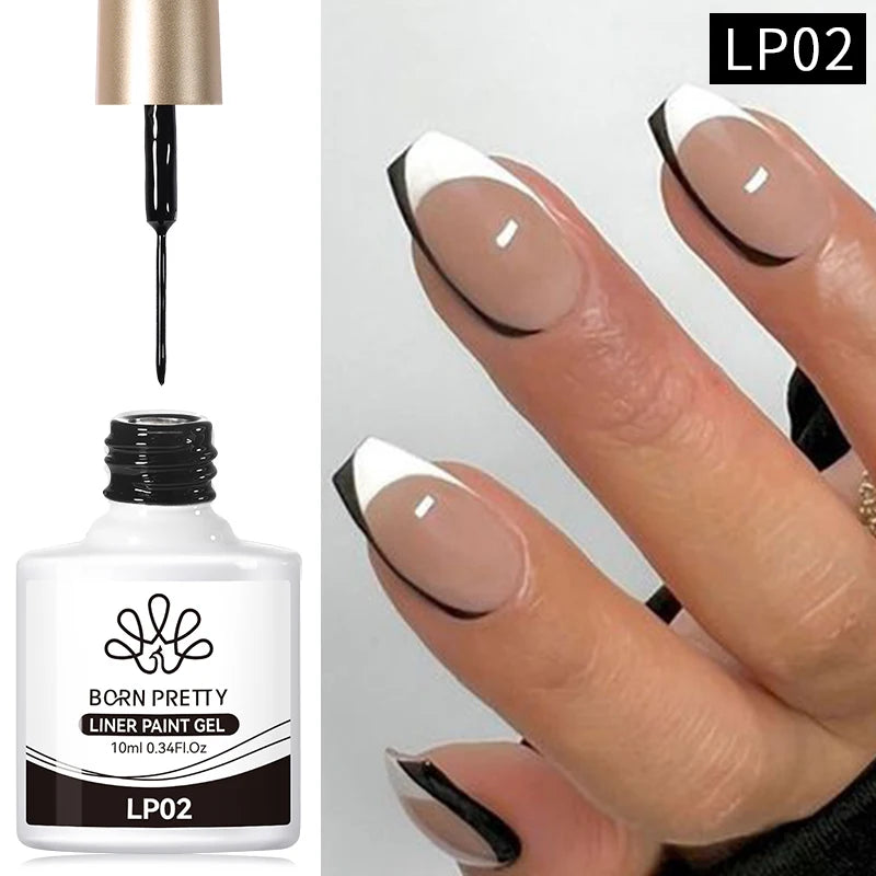 BORN PRETTY 10ml Glitter Silver Liner Paint Gel Nail Polish Line Stripe Gel Vernis Semi Permanent for Drawing Line French Nails