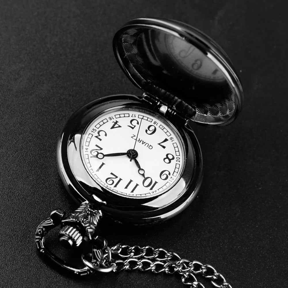 A Witch on A Broomstick Glass Dome Quartz Pocket Watch With Durable Chain Arabic Numeral Dial Halloween Gifts for Men Women Kids