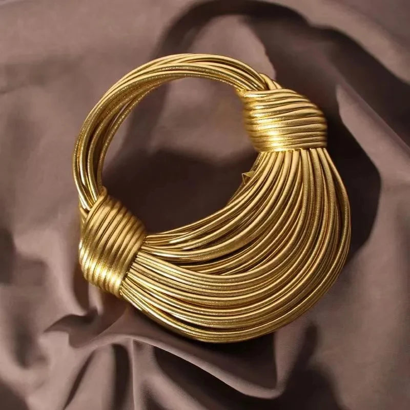 Gold Luxury Designer Brand Handwoven Noodle Bags Rope Knotted Pulled Hobo Silver Evening Clutch Chic