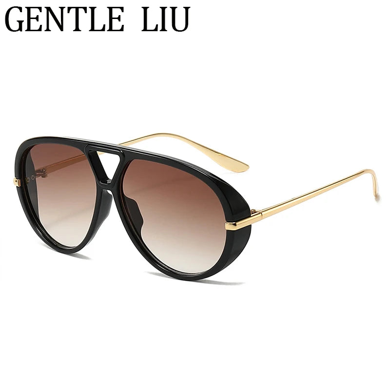Oversized Pilot Oval Punk Sunglasses Women 2025 Luxury Vintage Big Frame Double Beam Sun Glasses For Lady Outdoor Eyewear UV400