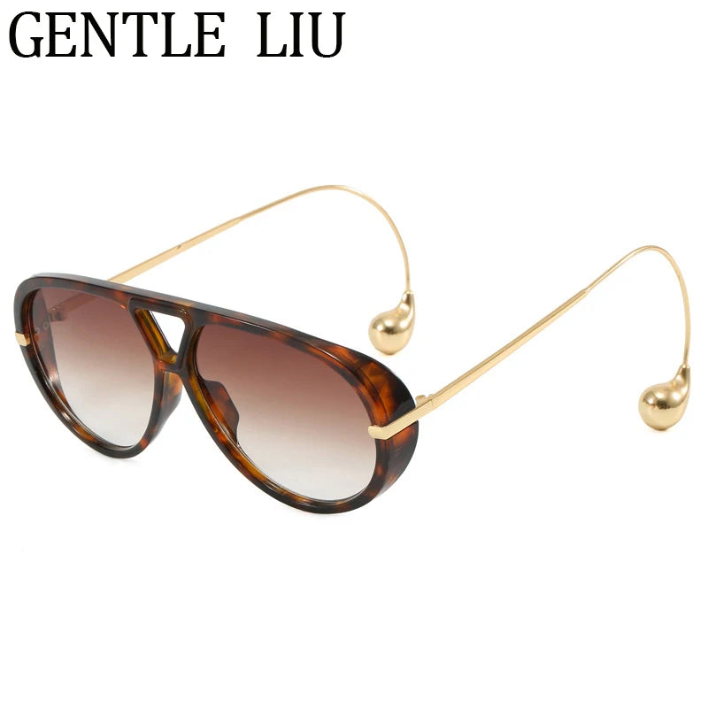 Oversized Pilot Oval Punk Sunglasses Women 2025 Luxury Vintage Big Frame Double Beam Sun Glasses For Lady Outdoor Eyewear UV400