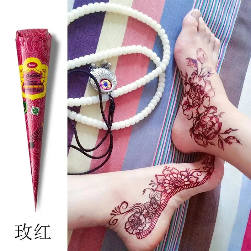 New Henna Tattoo Paste Black brown red white Henna Cones Indian For Temporary DIY Tattoo Sticker Body Paint Cone henne