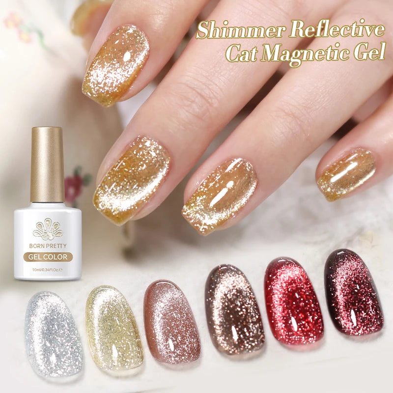 BORN PRETTY 10ml Super Shining Reflective Cat Magnetic Gel Ultra Shine Glitter Red Silver Soak Off UV LED Gel Nail Art Varnish