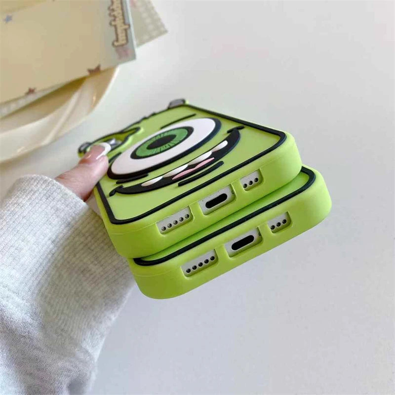 3D Cartoon Big Eyes Mike Phone Case For iPhone 16 So Cute Monster Cover for iPhone 15 14 13 Pro Max Funny Cases