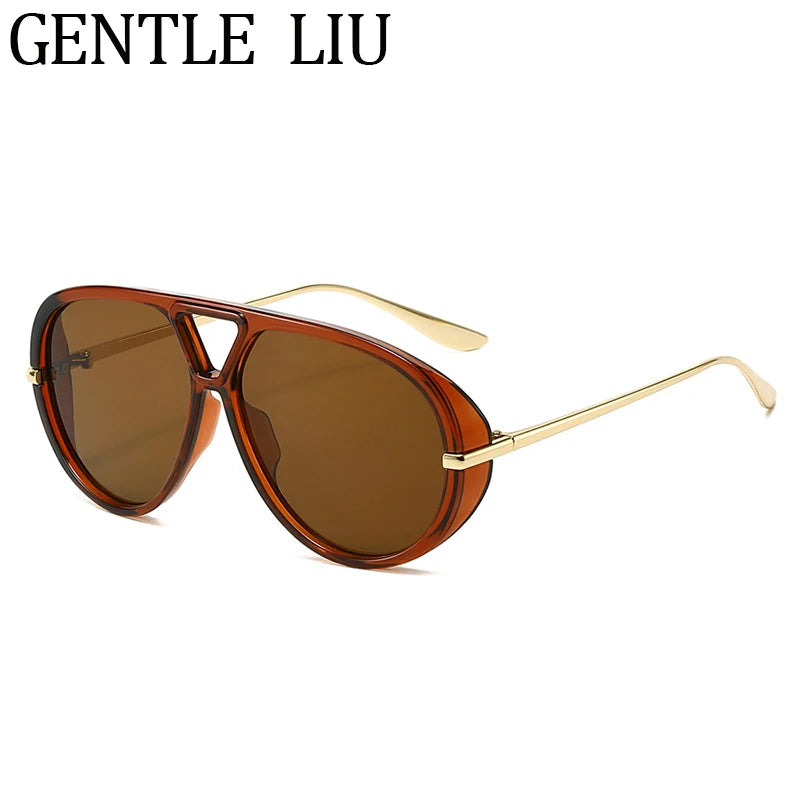 Oversized Pilot Oval Punk Sunglasses Women 2025 Luxury Vintage Big Frame Double Beam Sun Glasses For Lady Outdoor Eyewear UV400