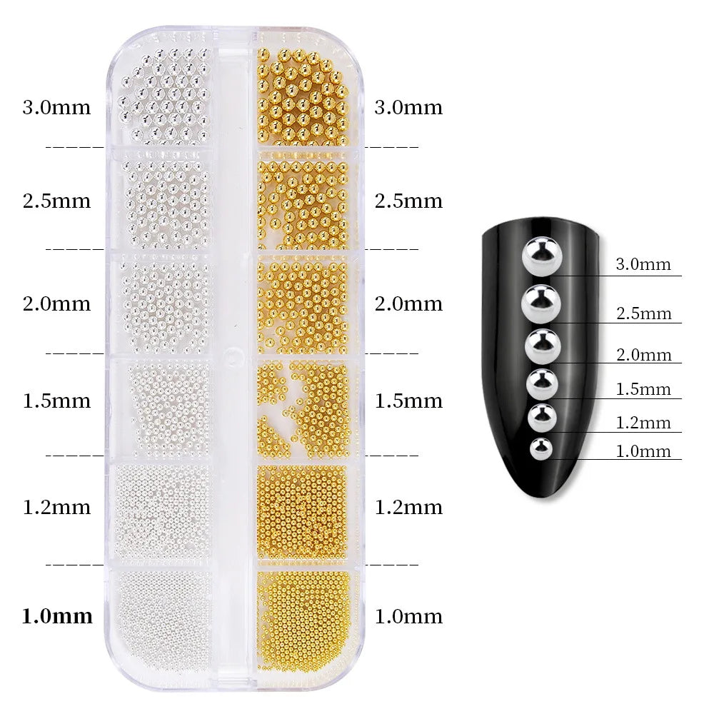 6 Grids Punk Nail Rivets Spikes Metal Studs Gold/Silver/Black Round Cone Nail Art Charms Mixed Size Nail Parts DIY Decoration