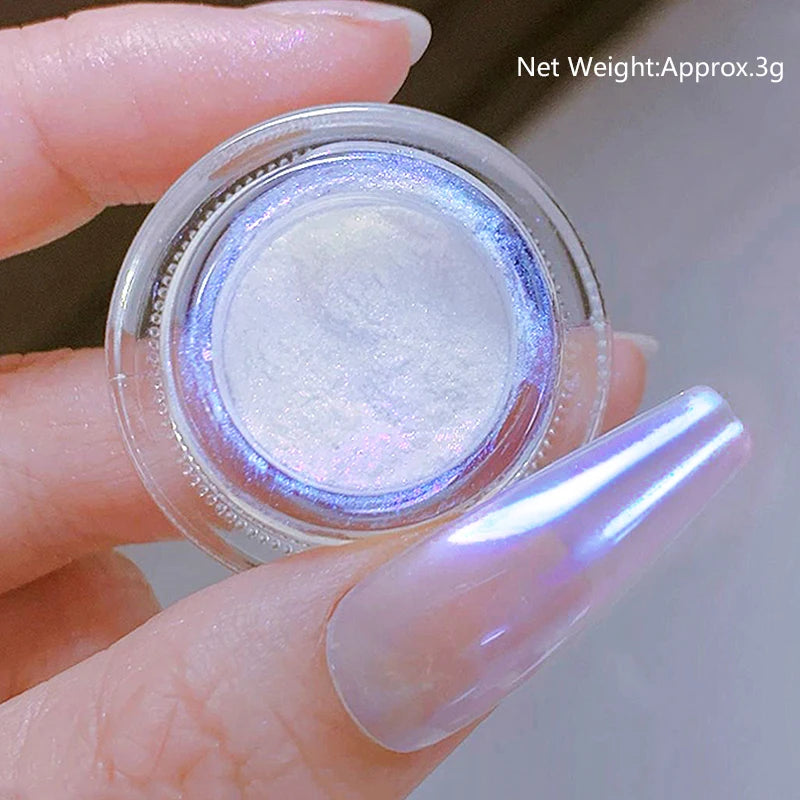 1Box Moonlight Mirror Nail Powder Silver Fine Glitter Metallic Effect Pigment UV Gel Polish Chrome Dust Aurora Nail Decorations
