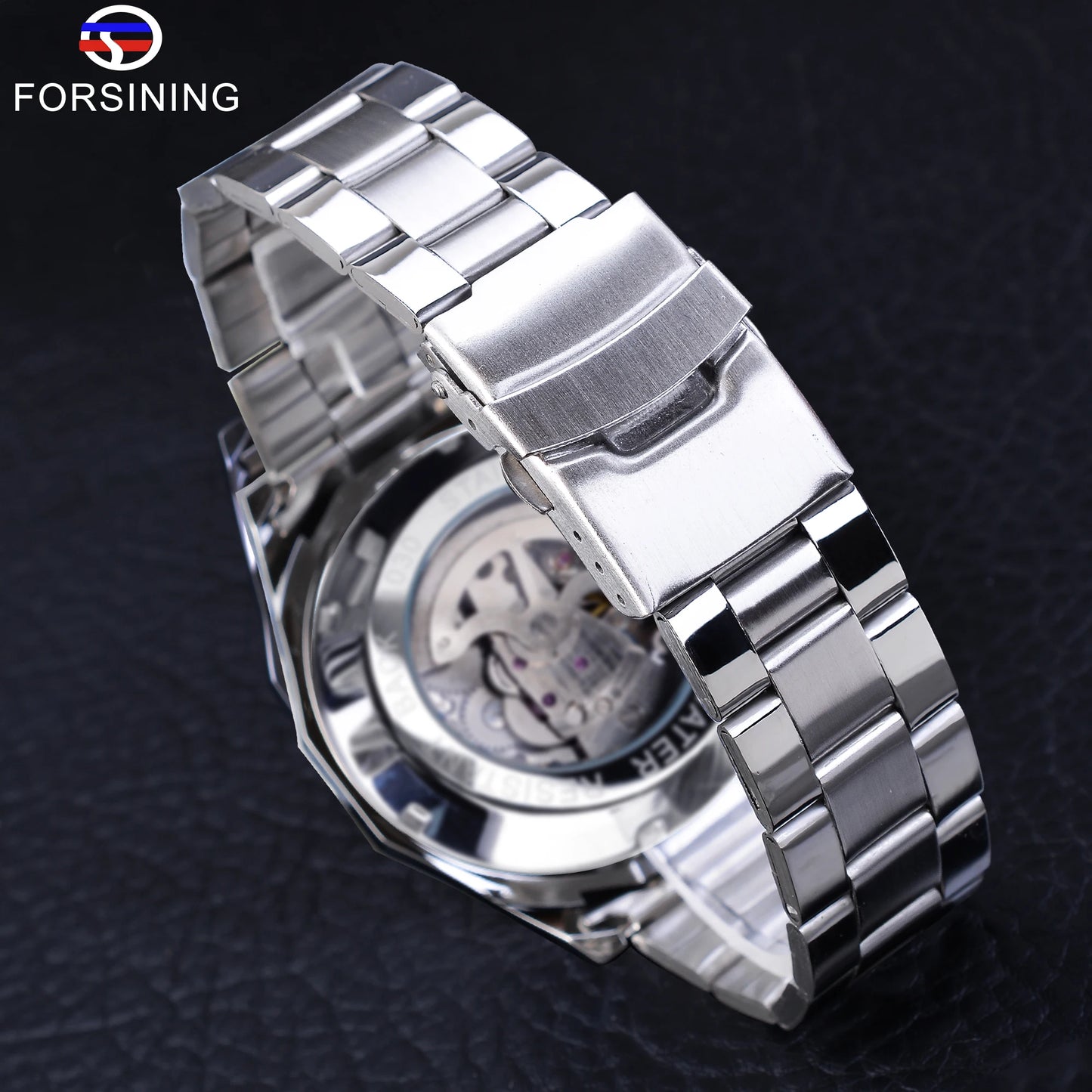 Forsining 2025 Stainless Steel Waterproof Mens Skeleton Watches