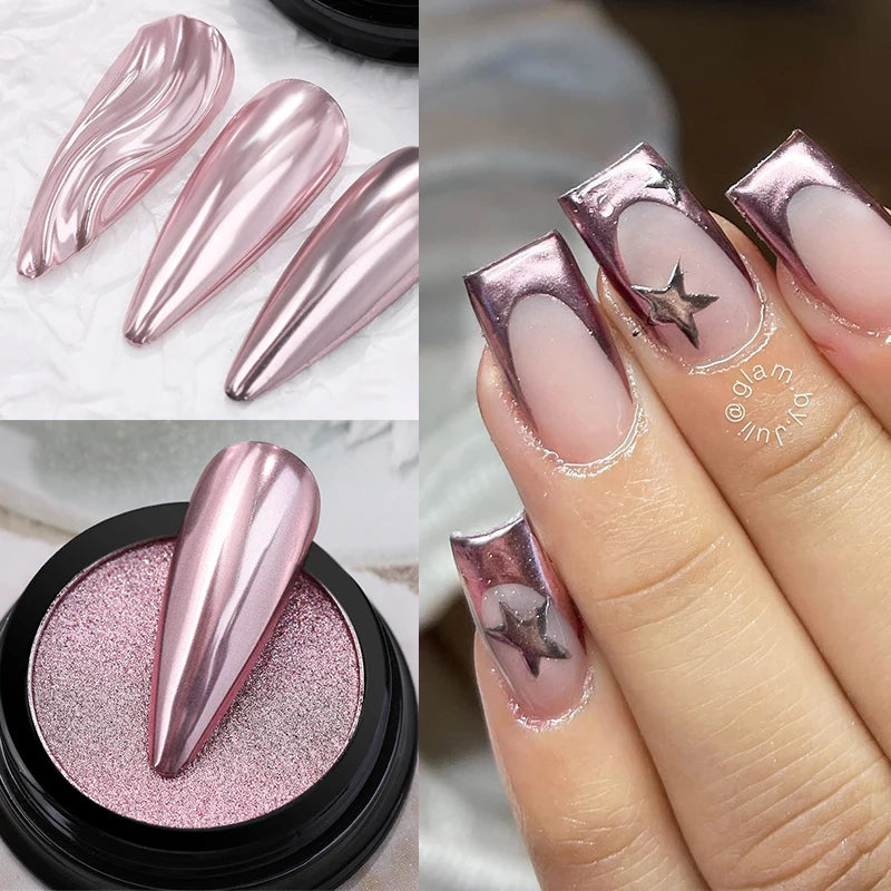 1Box Moonlight Mirror Nail Powder Silver Fine Glitter Metallic Effect Pigment UV Gel Polish Chrome Dust Aurora Nail Decorations