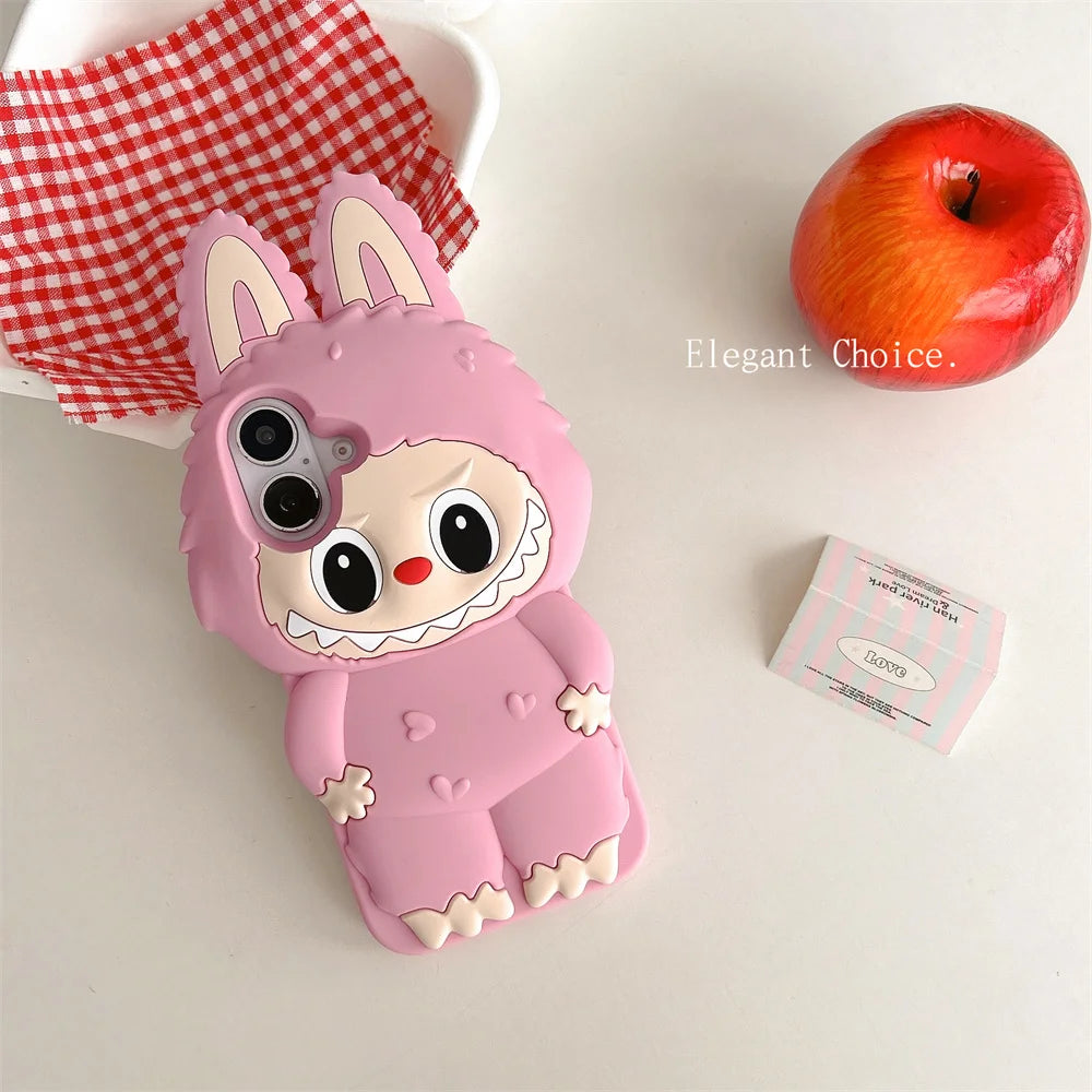 For iPhone 16 15 14 Plus 13 12 11 Pro Max Kawaii 3D Cartoon Monster Rabbit Elf Phone Case Soft Silicone Cover