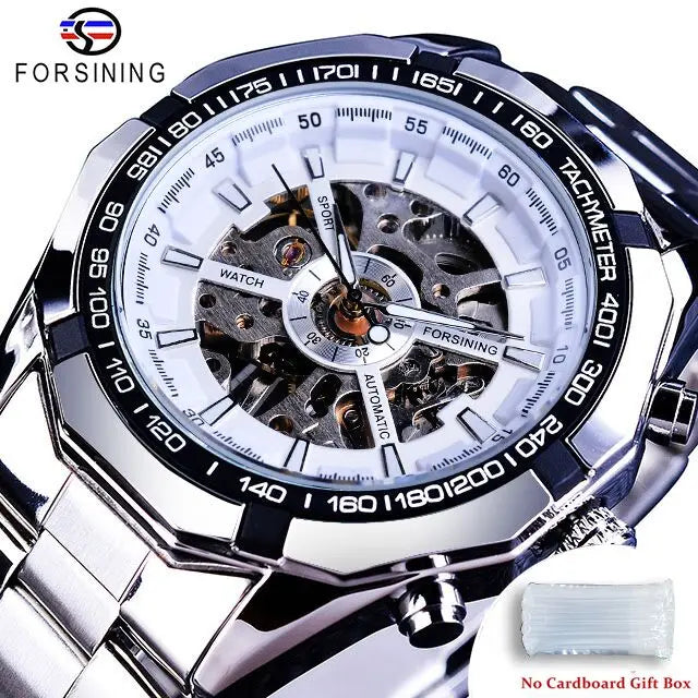 Forsining 2025 Stainless Steel Waterproof Mens Skeleton Watches