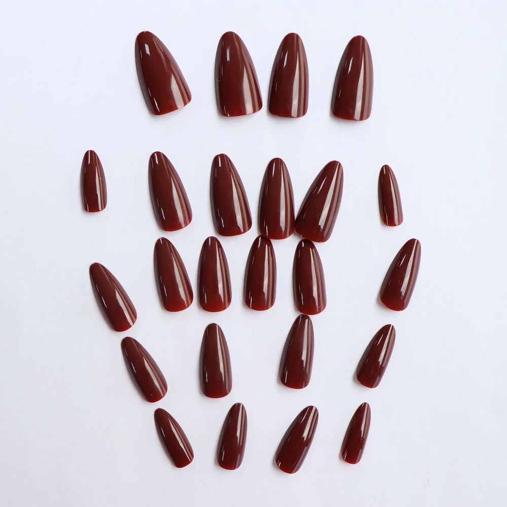 ARTAUG 24PCS Press On Nails Short Almond Wine Red High Saturation Fake Press On Nails Korean Press On Nails Valentine'S Day