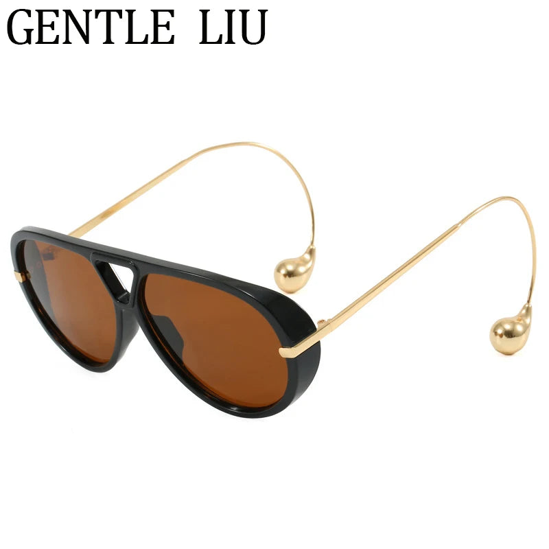 Oversized Pilot Oval Punk Sunglasses Women 2025 Luxury Vintage Big Frame Double Beam Sun Glasses For Lady Outdoor Eyewear UV400