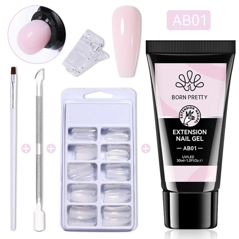 BORN PRETTY 30ml Glitter Acrylic Gel Finger Extension Nail Polish Silver Pink Extension Gel Polish Soak Off Nail Slip Solution