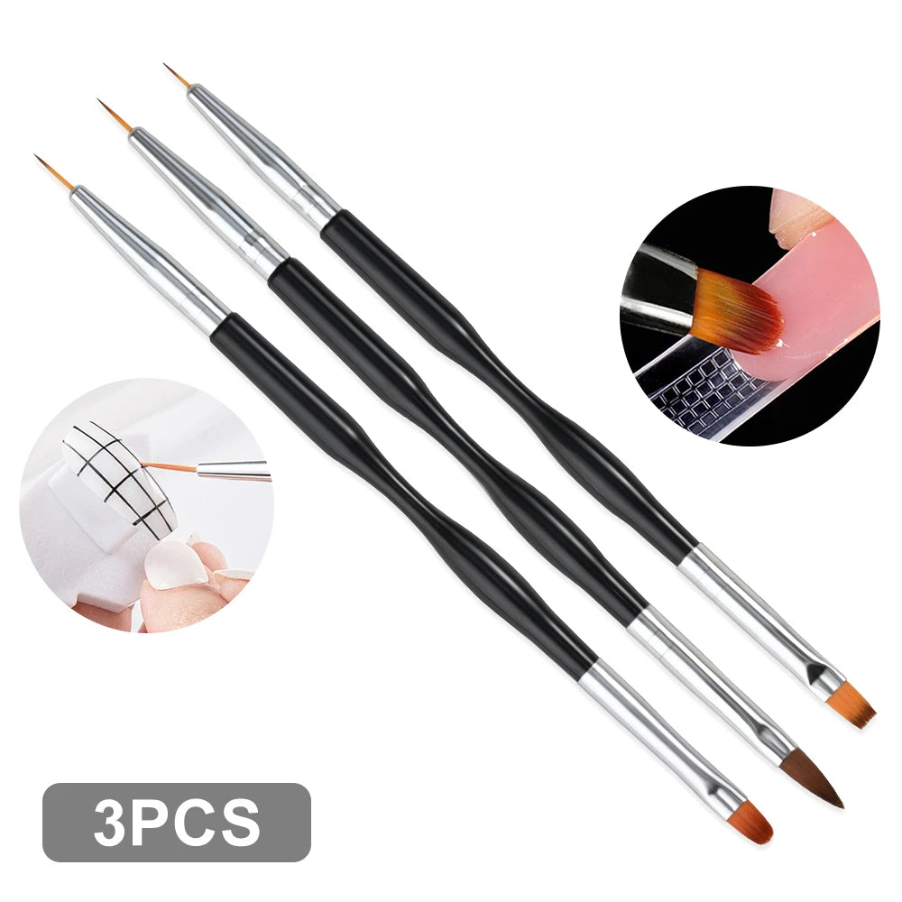 3Pcs Acrylic Nail Brush Set #8/10/14 Professional Acrylic Powder Extension Nail Brushes Nail Art 3D Carving Manicure Salon Tools