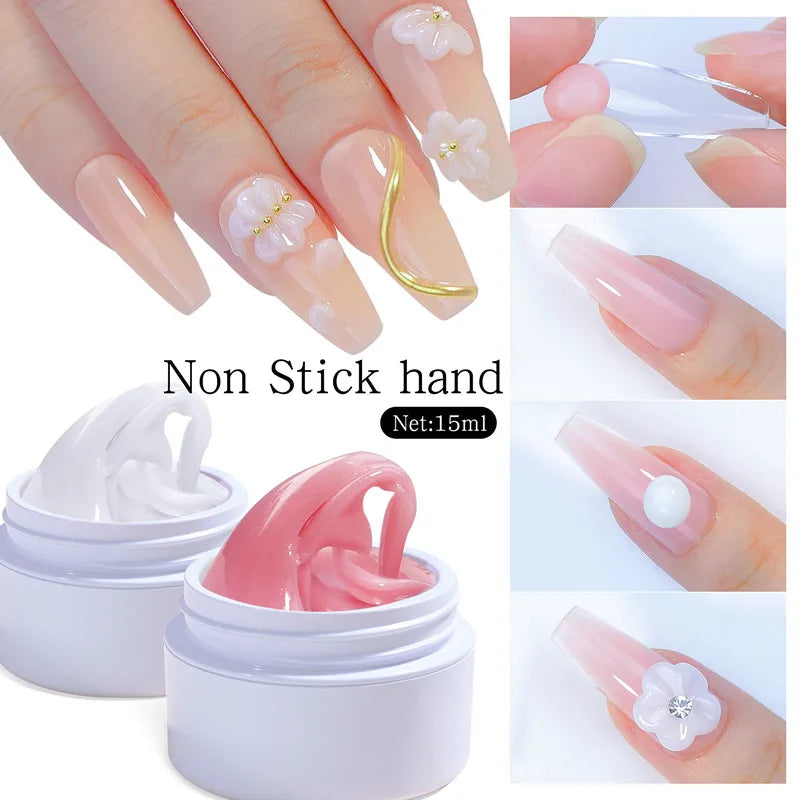 15ML Solid Non Stick Hand Extension Gel Nail Polish -Pink/White/Clear Extension Gel for Mnicure Carving Nail Art Emboss Hard Gel