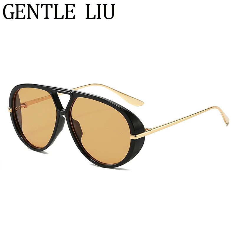 Oversized Pilot Oval Punk Sunglasses Women 2025 Luxury Vintage Big Frame Double Beam Sun Glasses For Lady Outdoor Eyewear UV400