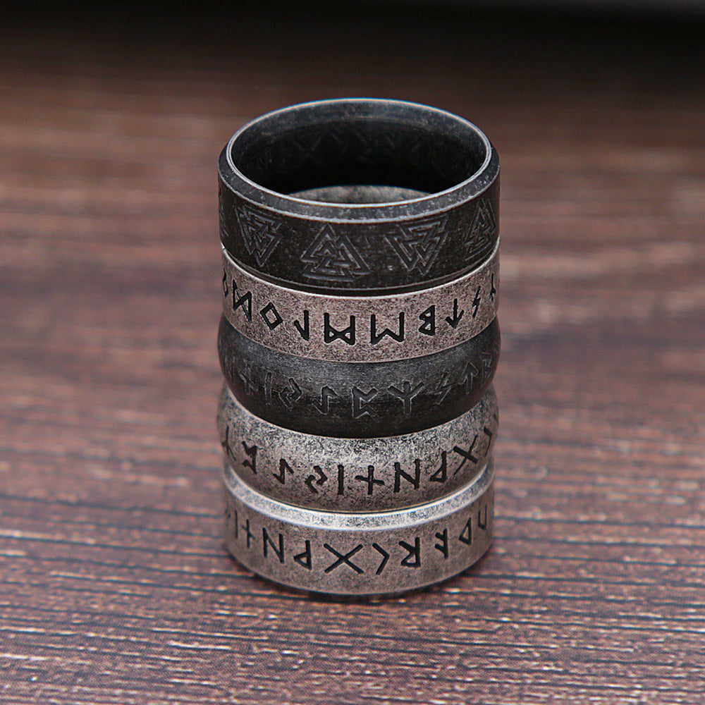 2025 Fashion Retro Viking Rune Ring for Men Women 316L Stainless Steel Odin Letter Rings Couple Simple Amulet Jewelry Gifts Wholesale