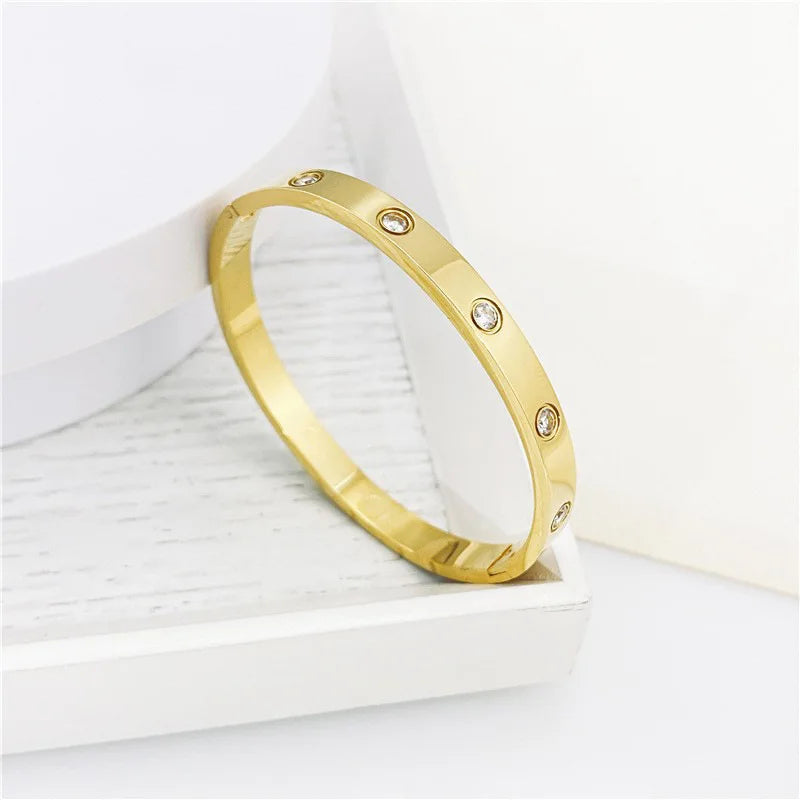 New Design Gold Color Zircon And Cross Nut Nail Bracelet Gold & Bangle For Woman Stainless Steel Screw Brand Jewelry