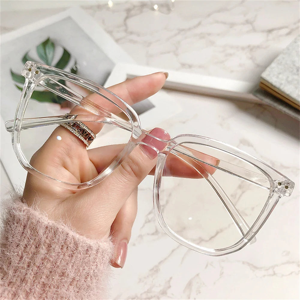 Large Square Frame Anti-Blue Light Glasses Fashion Retro Men Women Computer Gaming Eye Protection Classic Plain Glass Spectacles