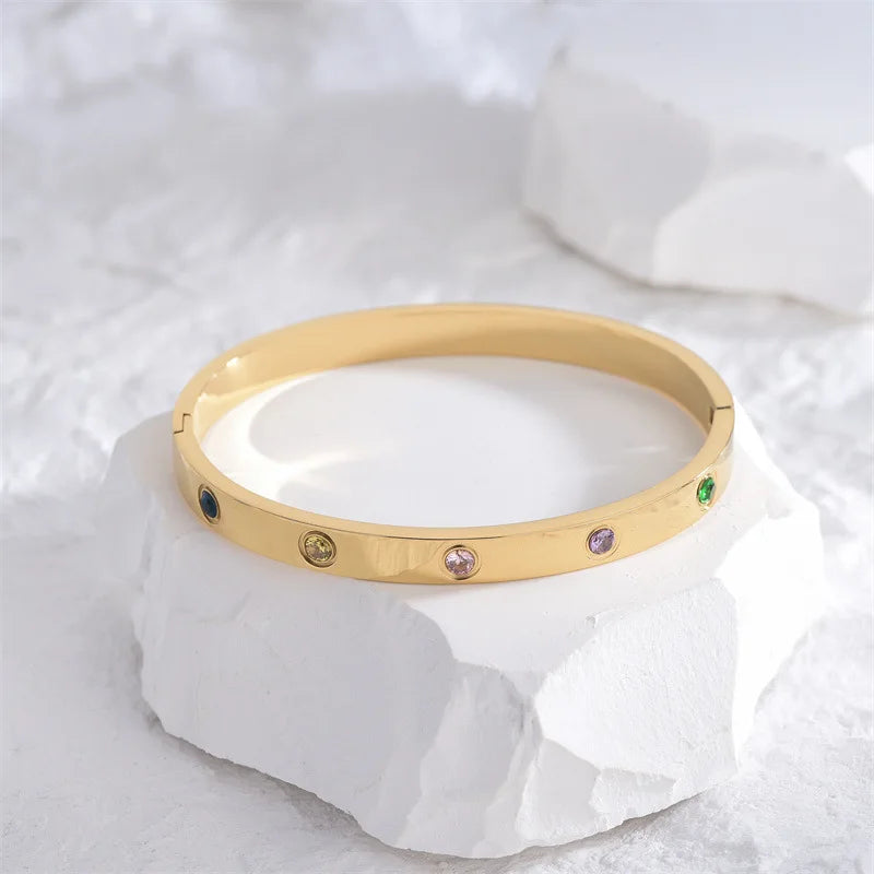 New Design Gold Color Zircon And Cross Nut Nail Bracelet Gold & Bangle For Woman Stainless Steel Screw Brand Jewelry