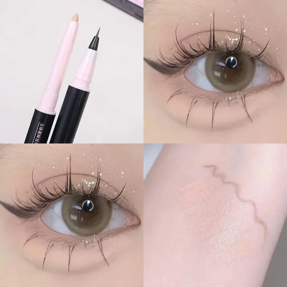 Double Head Matte Pink Lying Silkworm Pen Waterproof Lasting Natural Brightening Glitter Eyeshadow Pencil Korean Makeup Cosmetic