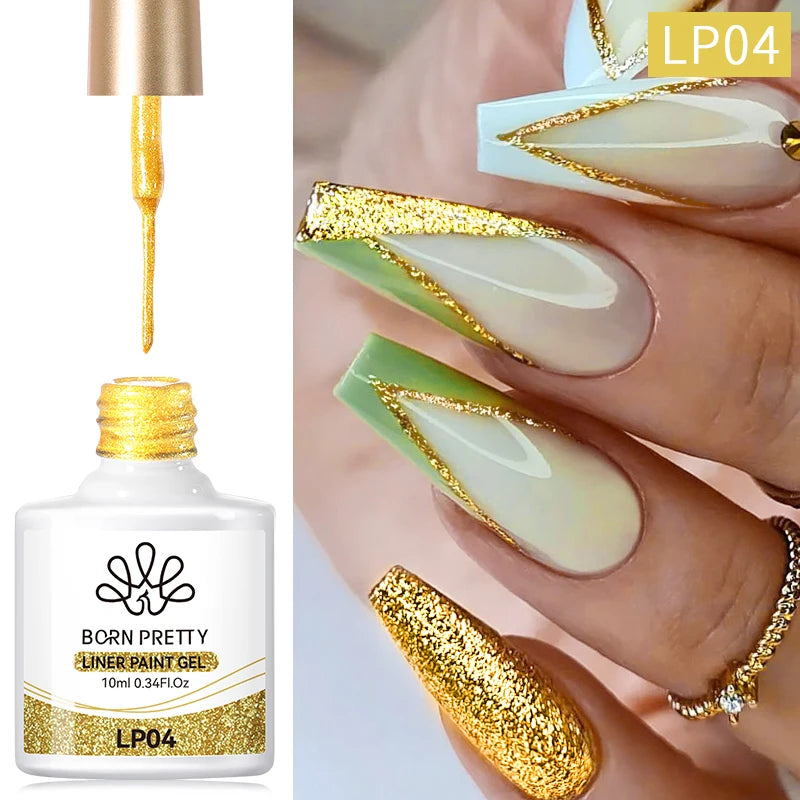 BORN PRETTY 10ml Glitter Silver Liner Paint Gel Nail Polish Line Stripe Gel Vernis Semi Permanent for Drawing Line French Nails