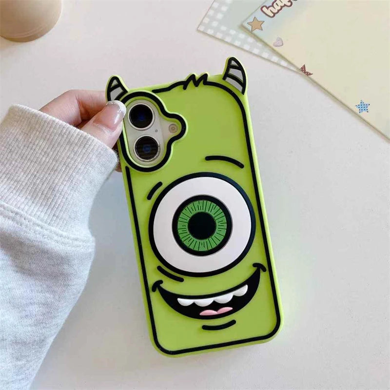 3D Cartoon Big Eyes Mike Phone Case For iPhone 16 So Cute Monster Cover for iPhone 15 14 13 Pro Max Funny Cases