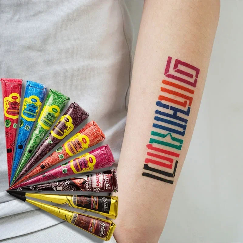 New Henna Tattoo Paste Black brown red white Henna Cones Indian For Temporary DIY Tattoo Sticker Body Paint Cone henne
