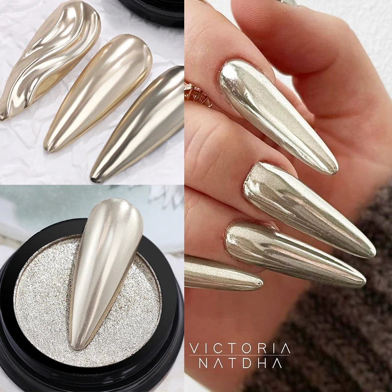 1Box Moonlight Mirror Nail Powder Silver Fine Glitter Metallic Effect Pigment UV Gel Polish Chrome Dust Aurora Nail Decorations