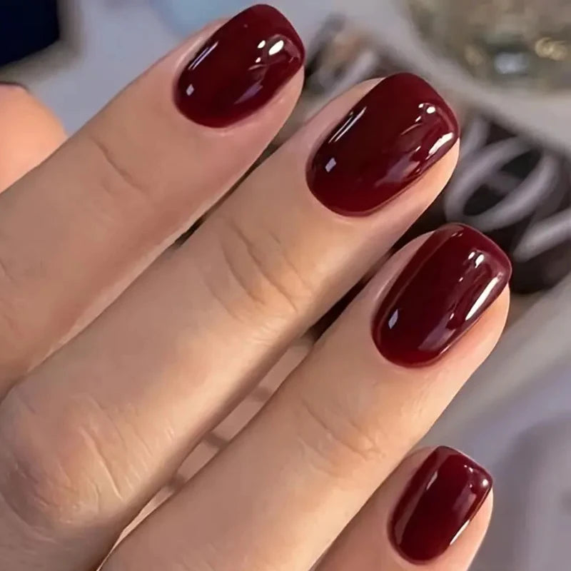 ARTAUG 24PCS Press On Nails Short Almond Wine Red High Saturation Fake Press On Nails Korean Press On Nails Valentine'S Day
