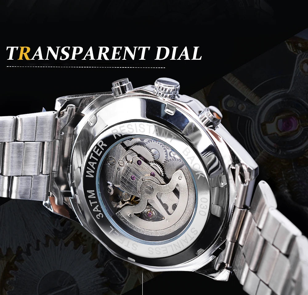 Forsining 2025 Stainless Steel Waterproof Mens Skeleton Watches