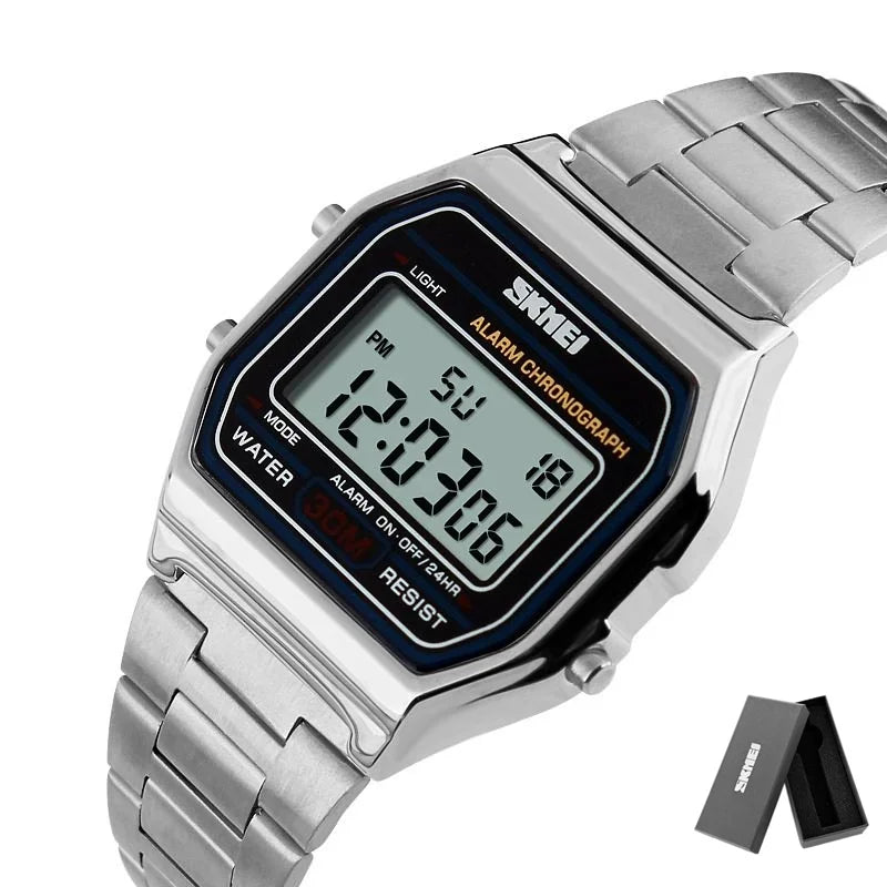 SKMEI 1123 3Bar Waterproof Digital Watch reloj hombre for Casual Sport Fashion Men Stainless Steel Strap LED Display Watches